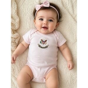 White House Baby Bodysuit Pink Embroidered Eagle 6-12M Cotton NWOT